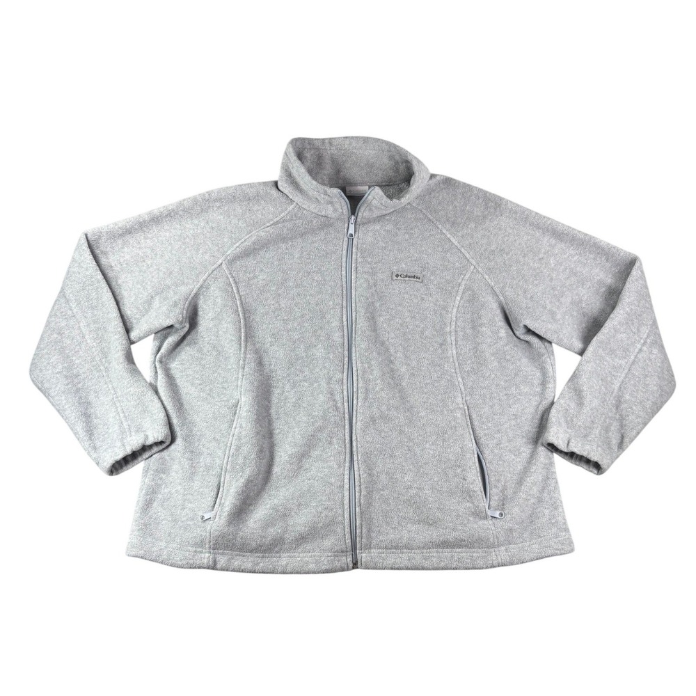 Columbia Womens 3X Full Zip Fleece Jacket Gray Mock Neck Benton Springs Jacket